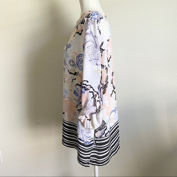 Chico's Floral Roll Tab Sleeve Tunic Blouse 2 - Picture 2 of 5